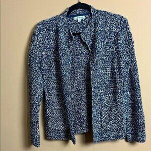 Orvis Women’s Size XS Navy & White Oversized Chunky Knitted Open Front Cardigan